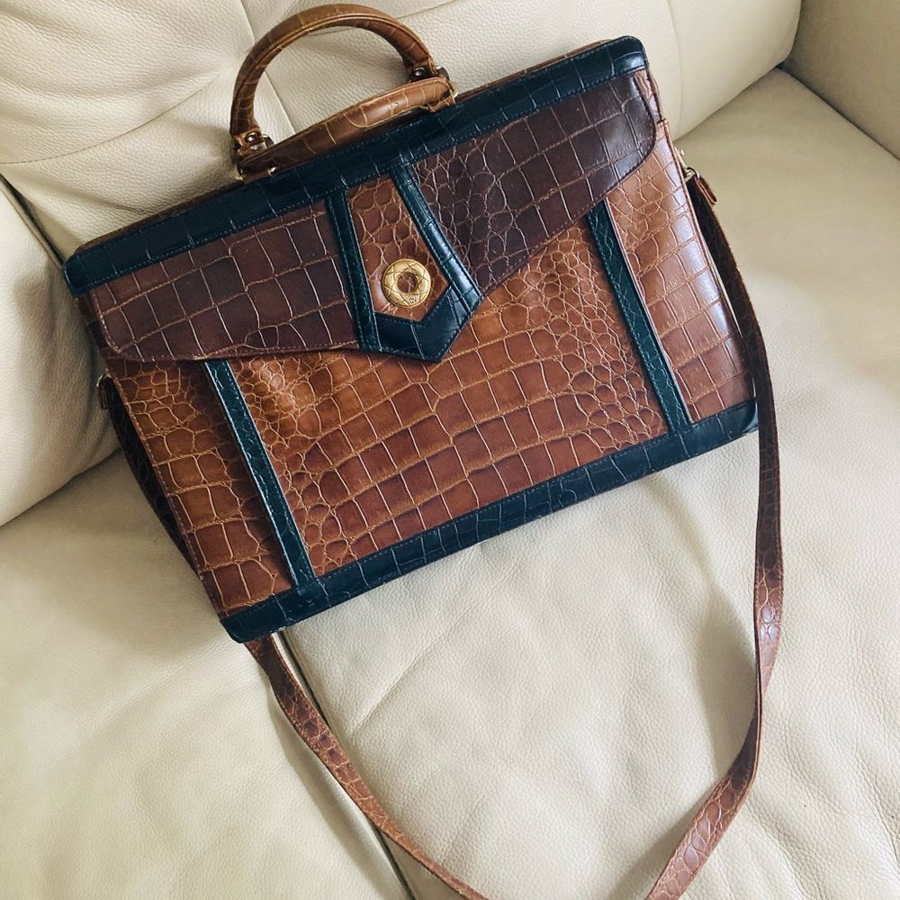 Laptop Bag Faux Croc Business Brown Handbag 16.5” x 16”